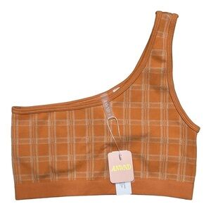 ANWND One Shoulder Orange Plaid Sports Bra Size M/L NWT